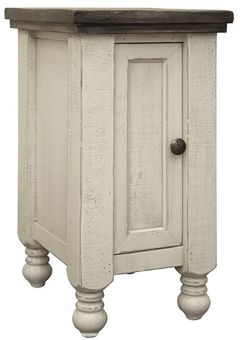 International Furniture Direct Stone Gray 1-Door Chairside Table with Ivory Base