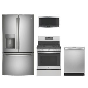 GE Profile 4-Piece Gas Appliance Package with 4-Door French Door and 5-Burner No-Preheat Air Fry Range