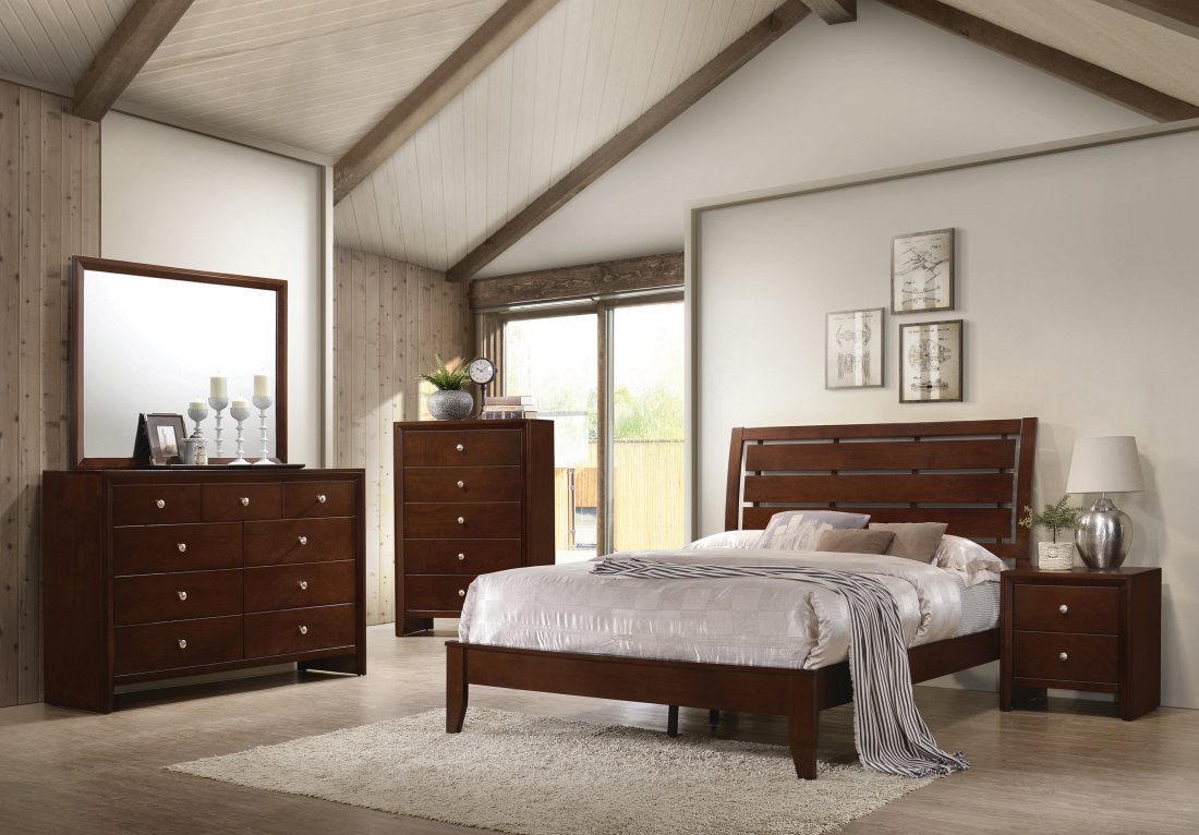 Coaster Serenity 5 Piece Rich Merlot King Bedroom Set Pearls