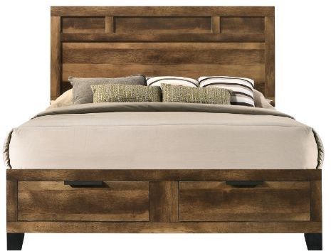 ACME Furniture Morales Rustic Oak King Panel Bed with Storage 2