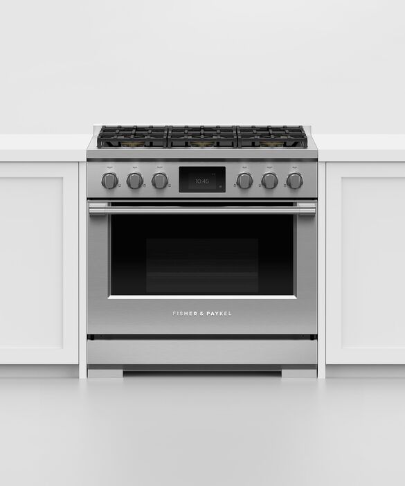 Fisher & Paykel Series 9 36" Stainless Steel with Black Glass Pro Style Dual Fuel Range 3