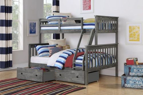 Donco Kids Brushed Grey Twin/Full Mission Bunk Bed with Drawers