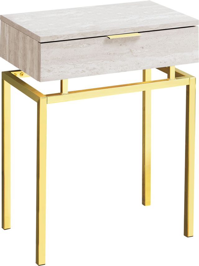 Monarch Specialties Inc. Beige Marble 24" Gold Metal Storage Accent Table
