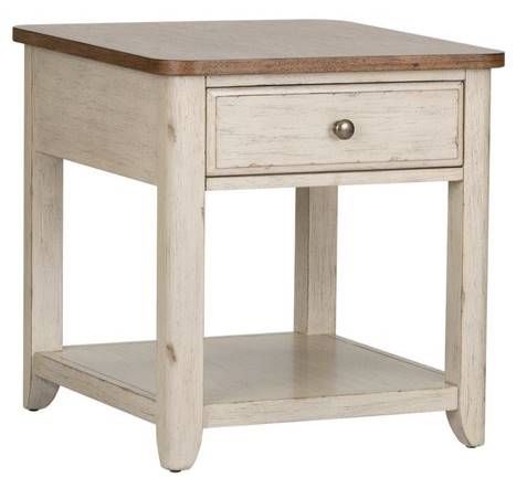 Liberty Farmhouse Reimagined End Table With Basket-0