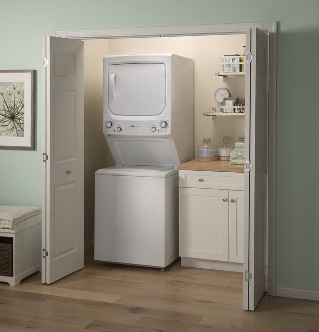 GE® Unitized Spacemaker® 3.9 Cu. Ft. Washer, 5.9 Cu. Ft. Dryer White Stack Laundry 4