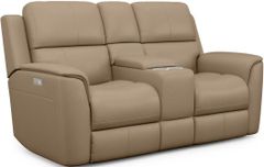 Flexsteel® Henry Beige Power Reclining Loveseat with Console and Power Headrests