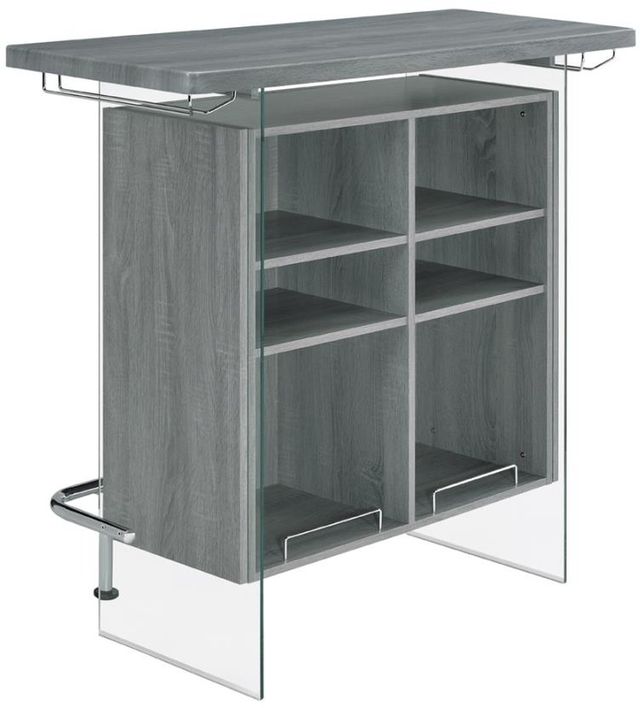 Coaster® Weathered Grey Bar Unit with Footrest and Glass Side Panels 1