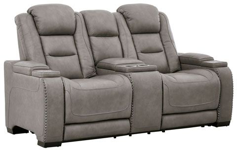 Signature Design by Ashley® The Man-Den Gray Power Reclining Loveseat with Console 0