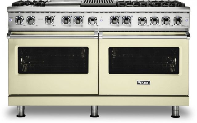 Viking® 5 Series 60" Vanilla Cream Pro Style Dual Fuel Liquid Propane Range with 12" Griddle and 12" Grill
