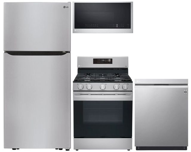 LG 4-Piece Standard Depth Top Freezer Refrigerator and Gas Range Kitchen Package
