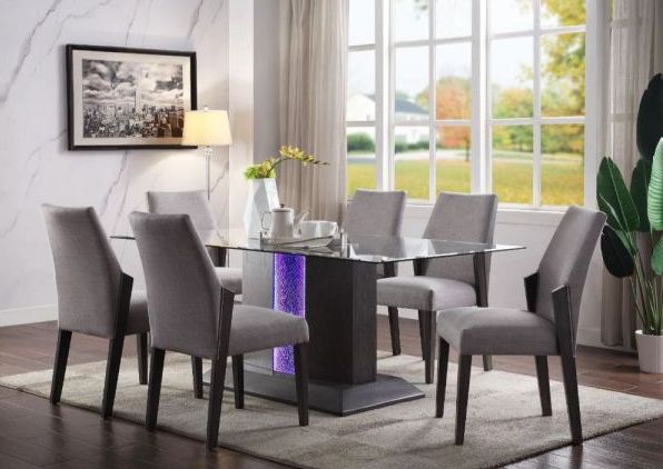ACME Furniture Bernice Glass Top Dining Table with Gray Oak Base