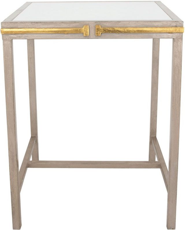 Zeugma Imports White Stone Top Side Table with Champagne Gold Leaf Base