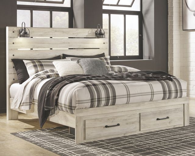 Signature Design by Ashley® Cambeck Whitewash King Panel Bed with 2 Storage Drawers-3