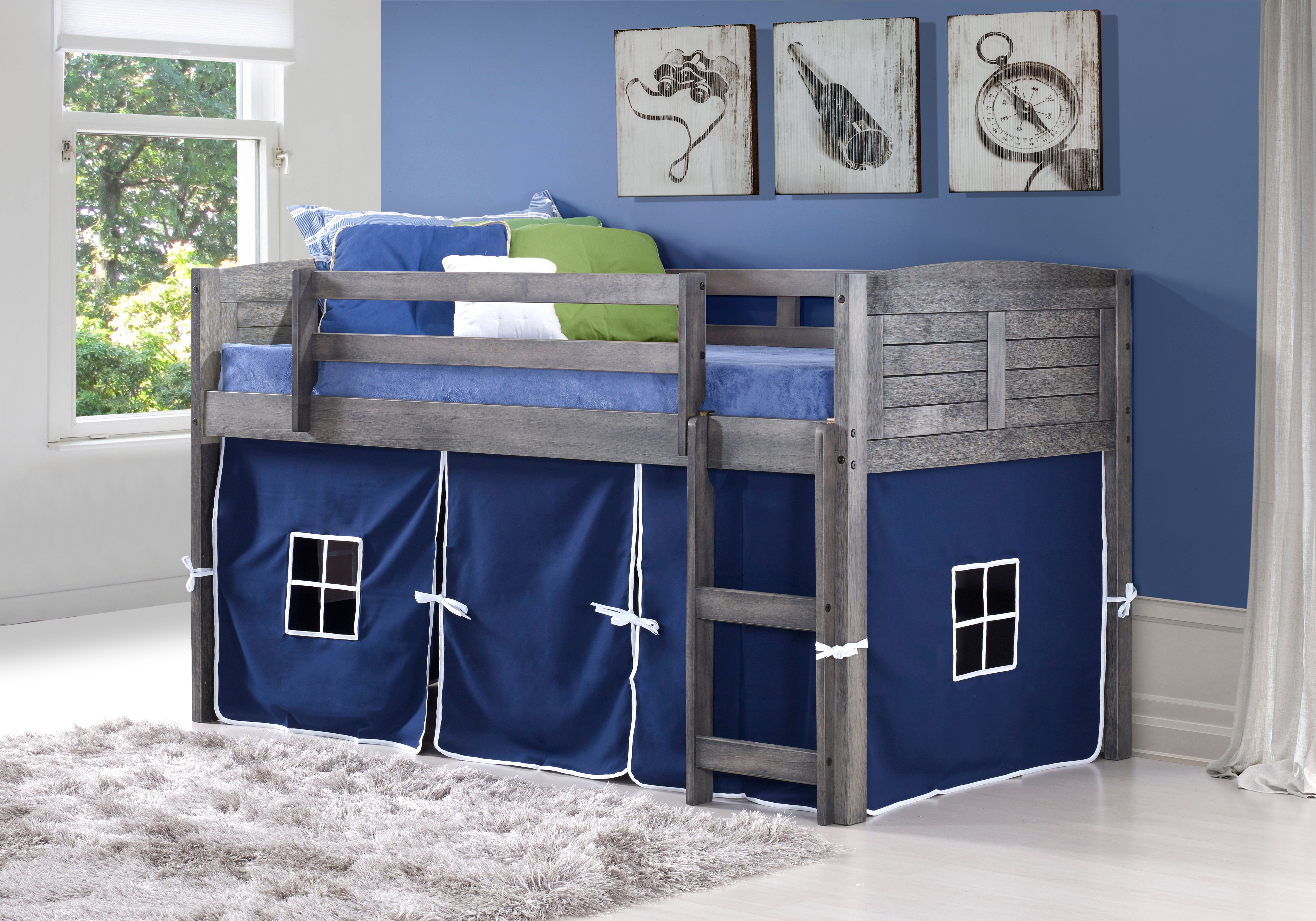 Bedrijfsomschrijving rit Mortal Donco Kids Louver Antique Grey Twin Low Loft Bed with Blue Tent Kit | Mid  Tenn Furniture | Murfreesboro, TN