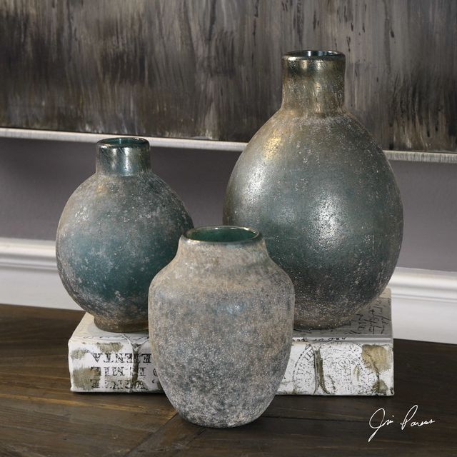 Uttermost® Mercede 3-Piece Weathered Blue-Green Vases-1