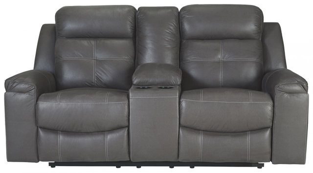 Signature Design by Ashley® Jesolo Dark Gray Double Reclining Loveseat with Console-0