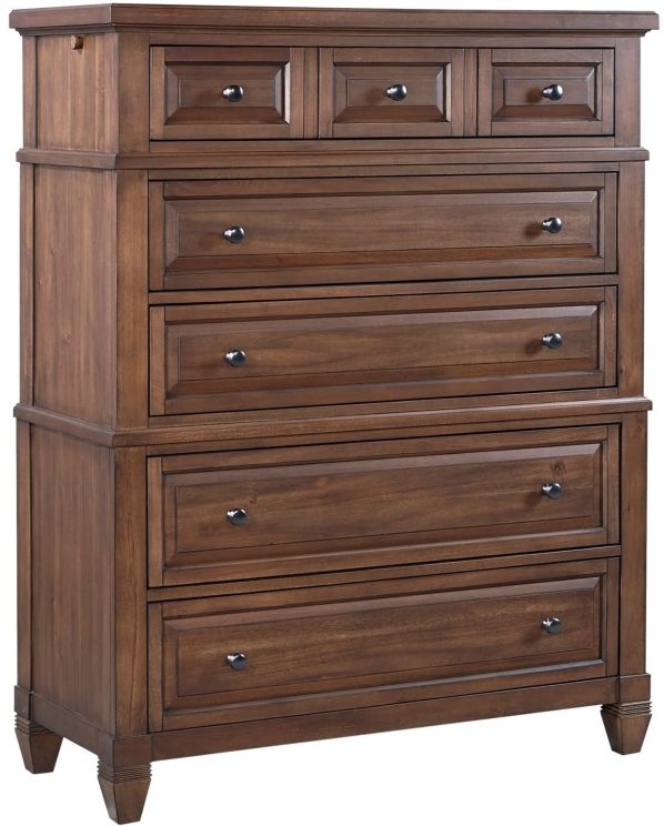 Aspenhome Thornton Sienna King Bed, Dresser, Mirror with Jewelry Storage, Chest and 1 Nightstand 21
