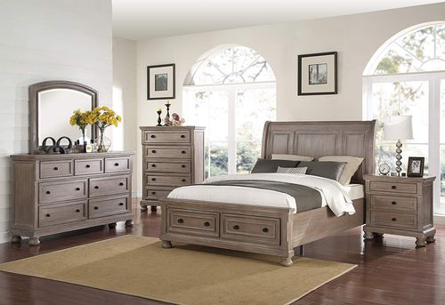New Classic® Home Furnishings Allegra 4-Piece Pewter Queen Sleigh Storage Bedroom Set with Chest