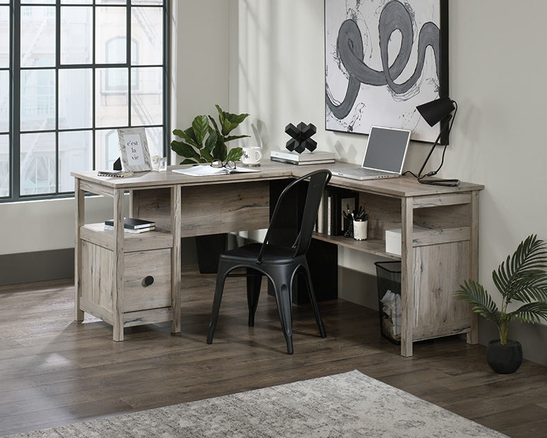 split oak l shaped desk