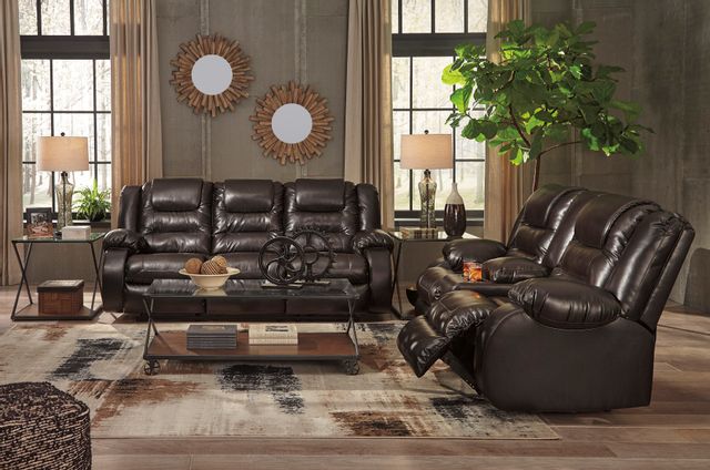 Signature Design by Ashley® Vacherie Chocolate Double Reclining Loveseat with Console 6
