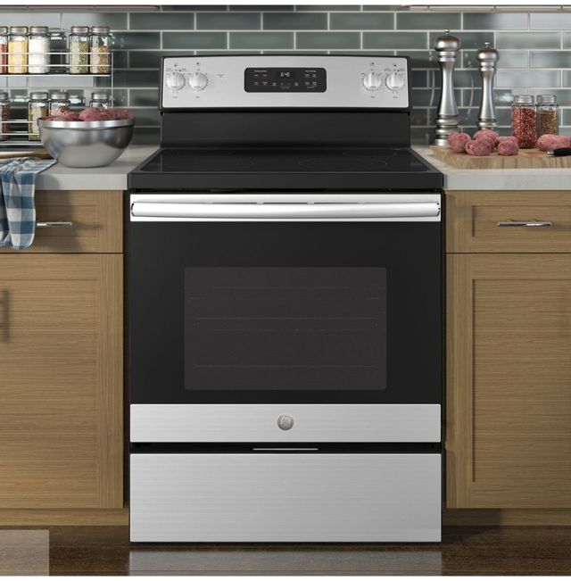 GE® 30" Free Standing Electric Range-Stainless Steel with 5.3 cu. ft. 10