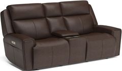 Flexsteel® Barnett Chocolate Power Reclining Loveseat with Console and Power Headrests and Lumbar