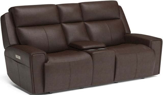 Flexsteel® Barnett Chocolate Power Reclining Loveseat with Console and Power Headrests and Lumbar