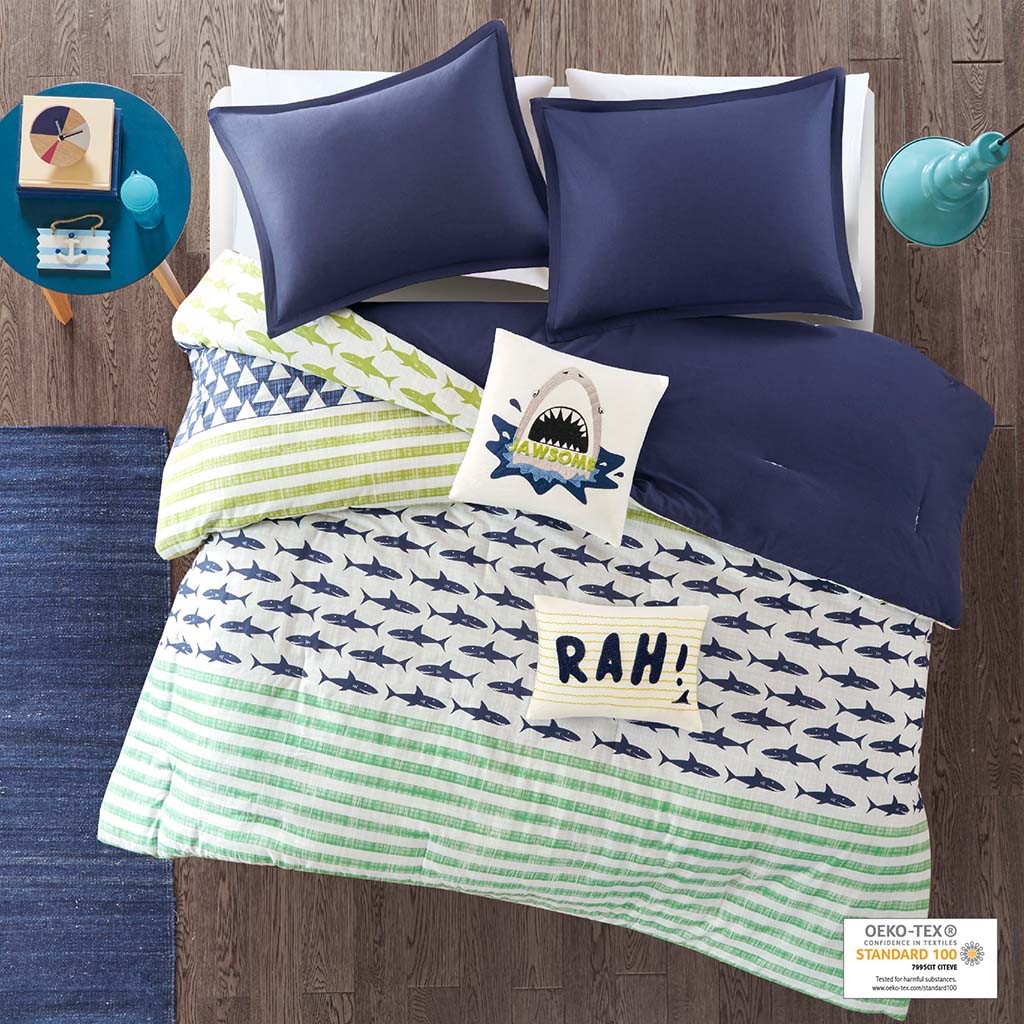 Olliix by Urban Habitat Kids Finn Green Navy Twin Shark Cotton