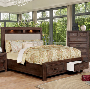 Furniture of America® Tywyn Dark Oak King Upholstered Storage Bed