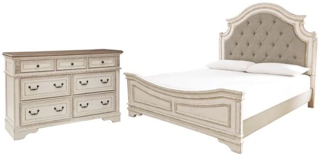 Signature Design by Ashley® Realyn 2-Piece Chipped White King Upholstered Panel Bed Set