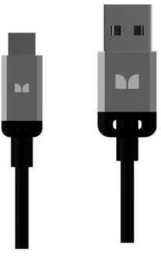 Monster® 3' Mobile High Performance USB A 2.0/Micro USB B Cable-Black/Silver