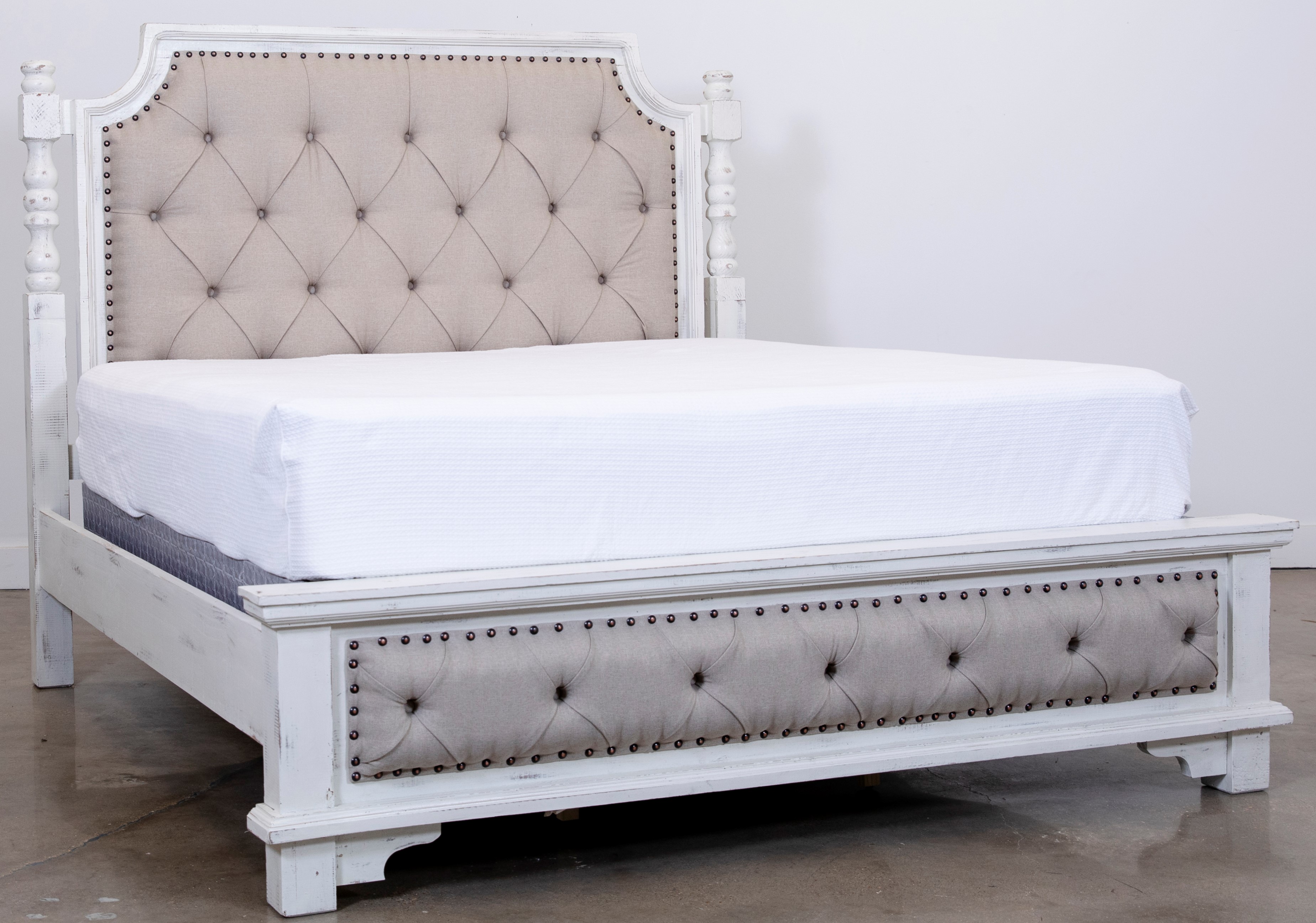 Vintage Furniture Charleston Nero White Upholstered King Panel Bed
