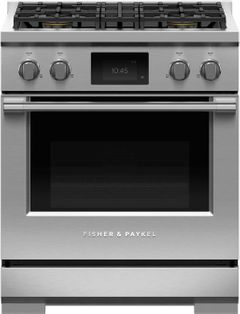 Fisher & Paykel Series 9 30" Stainless Steel with Black Glass Pro Style Dual Fuel Range