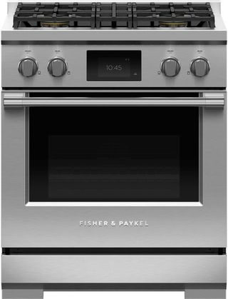 Fisher & Paykel Series 9 30" Stainless Steel with Black Glass Pro Style Dual Fuel Range