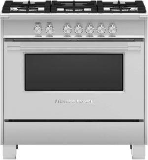 Fisher Paykel 36" Brushed Stainless Steel with Black Glass Freestanding Gas Range