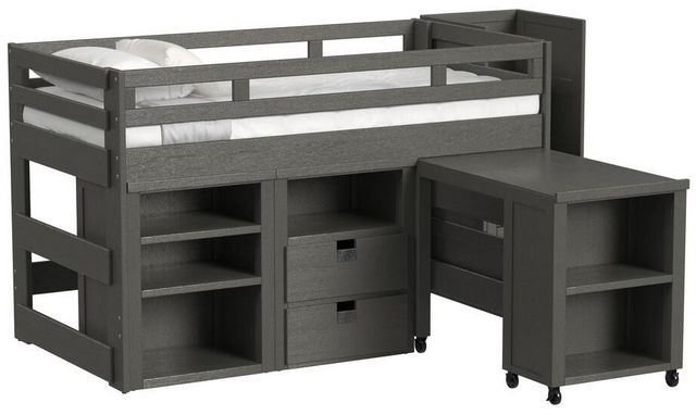 Elements International Cali Kids Gray Twin Junior Loft with Staircase ...