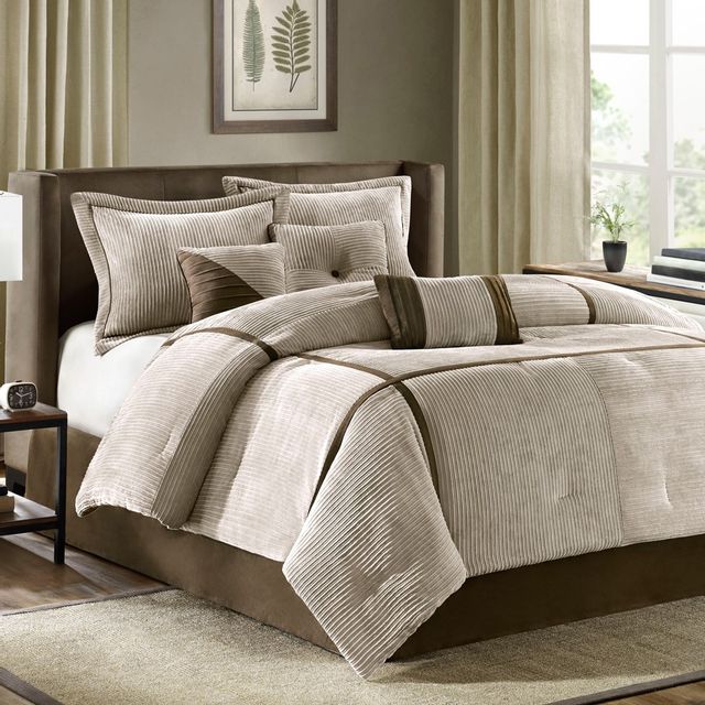 Olliix By Madison Park 7 Piece Taupe King Dallas Comforter Set Big Sandy Superstore