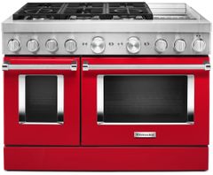 KitchenAid® 48" Passion Red Commercial-Style Free Standing Dual Fuel Range with Griddle