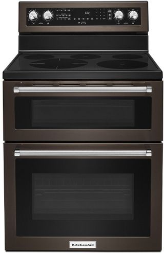 KitchenAid® 30" Black Stainless Steel with PrintShield™ Finish Free Standing Electric Double Convection Range