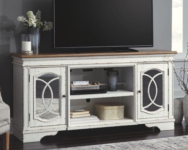 Realyn Chipped White Extra Large TV Stand with Fireplace Option 7
