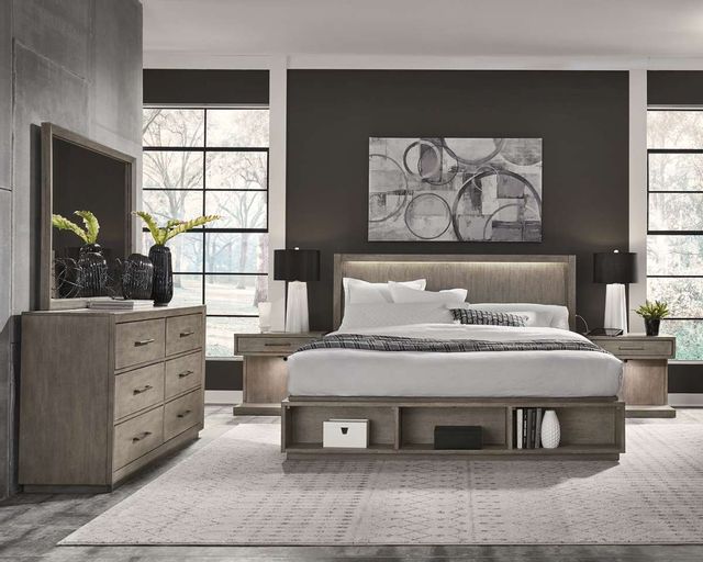 Platinum Gray Linen Bookcase Bedroom Set