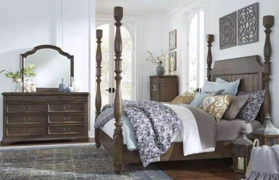 Liberty Furniture Homestead 4 Piece Dark Brown Queen Poster Bed Set 693 Br Qpsdmc Liddiard Home Furnishings