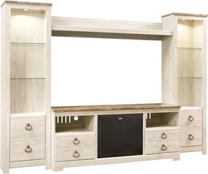 Signature Design by Ashley® Willowton 4-Piece Whitewash Entertainment Center with Electric Fireplace and Media Storage