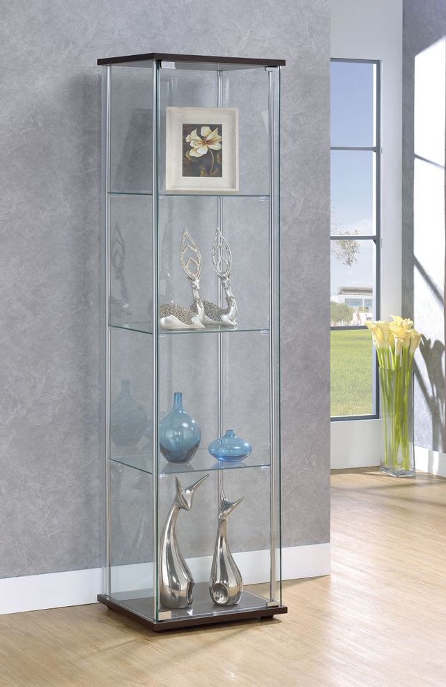 Coaster® Cappuccino And Clear Rectangular 4-Shelf Curio Cabinet 1