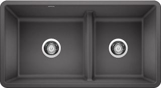 Blanco Precis Cinder 33" Undermount or Drop-In Double Basin Granite Kitchen Sink with Low Divide