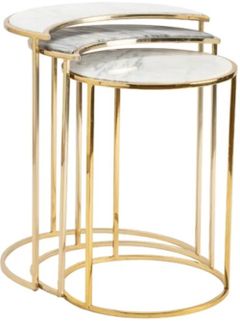 Crestview Collection Astronomy 3-Piece White Marble Top Nesting Table Set with Gold Base