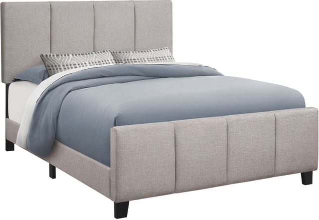 Monarch Specialties Inc. Grey Linen with Black Wood Legs Queen Bed