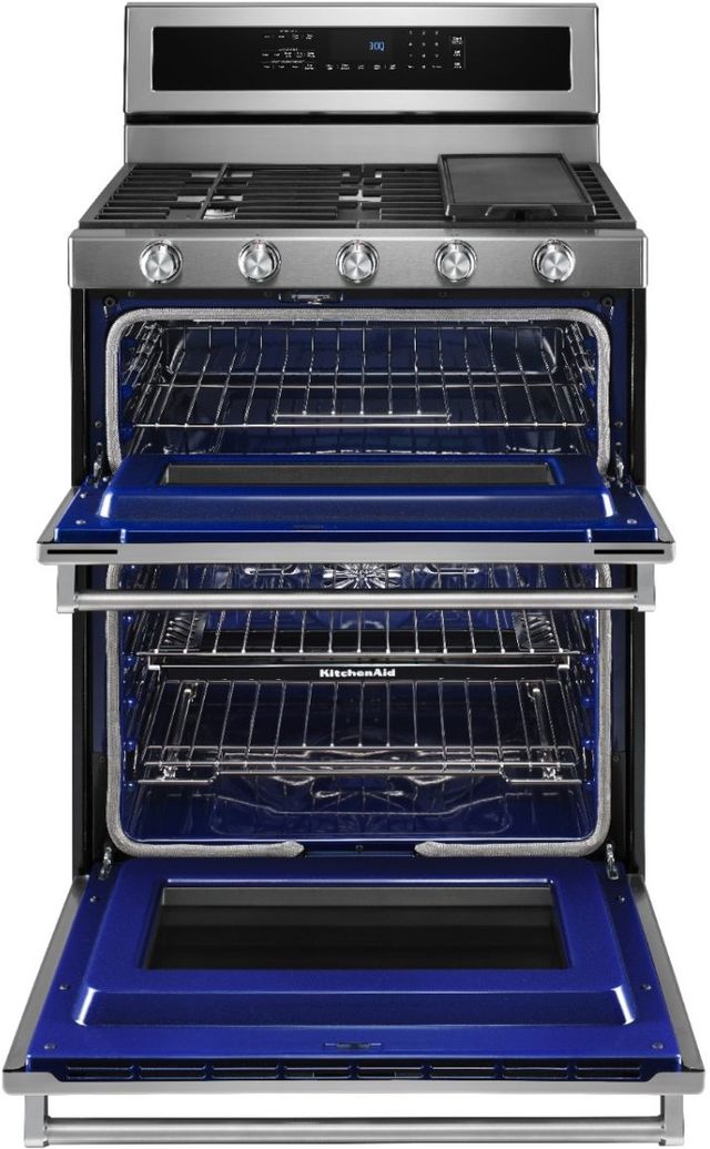 KitchenAid® 30" Stainless Steel Free Standing Dual Fuel Double Oven Range 5