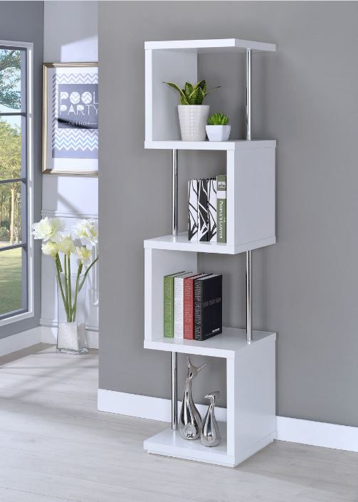 Coaster® White And Chrome 4-Shelf Bookcase 5