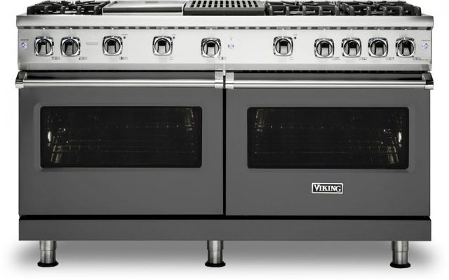 Viking® 5 Series 60" Damascus Grey Pro Style Natural Gas Range with 12" Griddle and 12" Grill